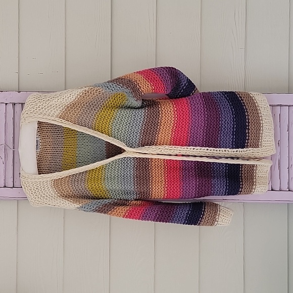 💗 THE PORTER COLLECTIVE Enya Cardigan Stripe Sweater Pockets Multi-Color OS New - Picture 2 of 12